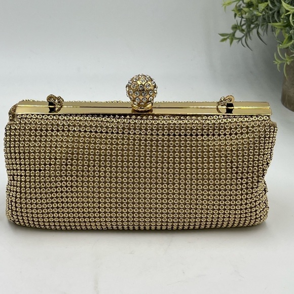 Whiting & Davis Gold Crystal Ball Metal Mesh Evening Party Clutch Bag Purse - Picture 5 of 16